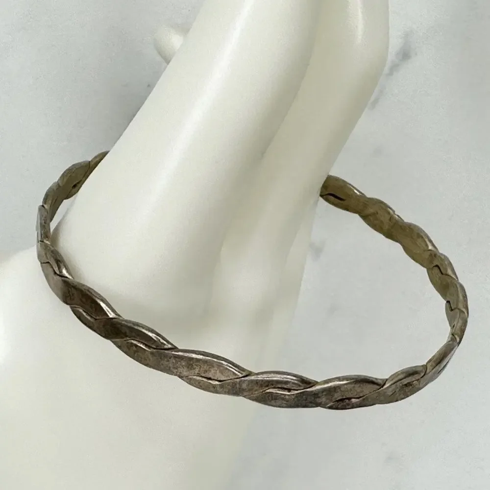 Alpaca Hecho En Mexico Vintage Flat Braided Bangle Bracelet Silver Tone ✨